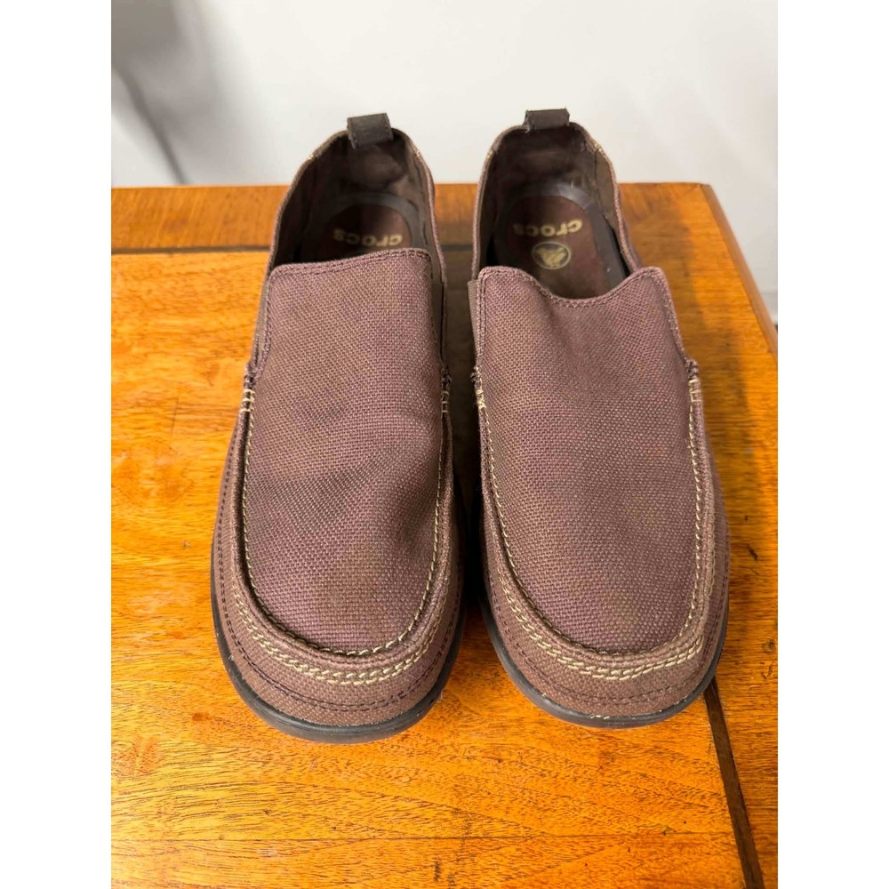 Crocs Mens 13 Brown Santa Cruz Canvas Loafers Slip On Casual Shoes 11270